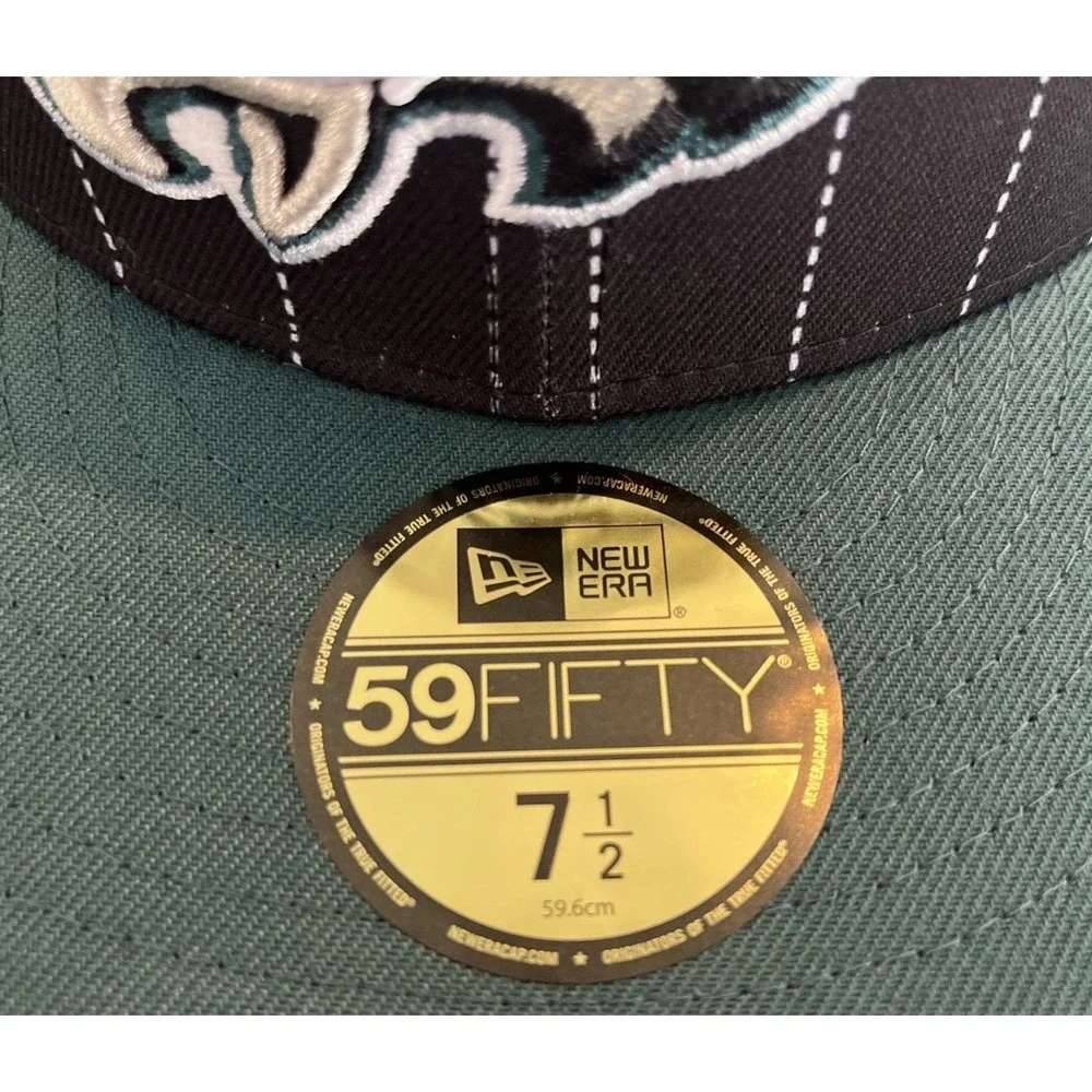 Philadelphia Eagles New Era 59FIFTY Fitted Hat Sz 7 1/2 Pin Stripe 75 Season NWT